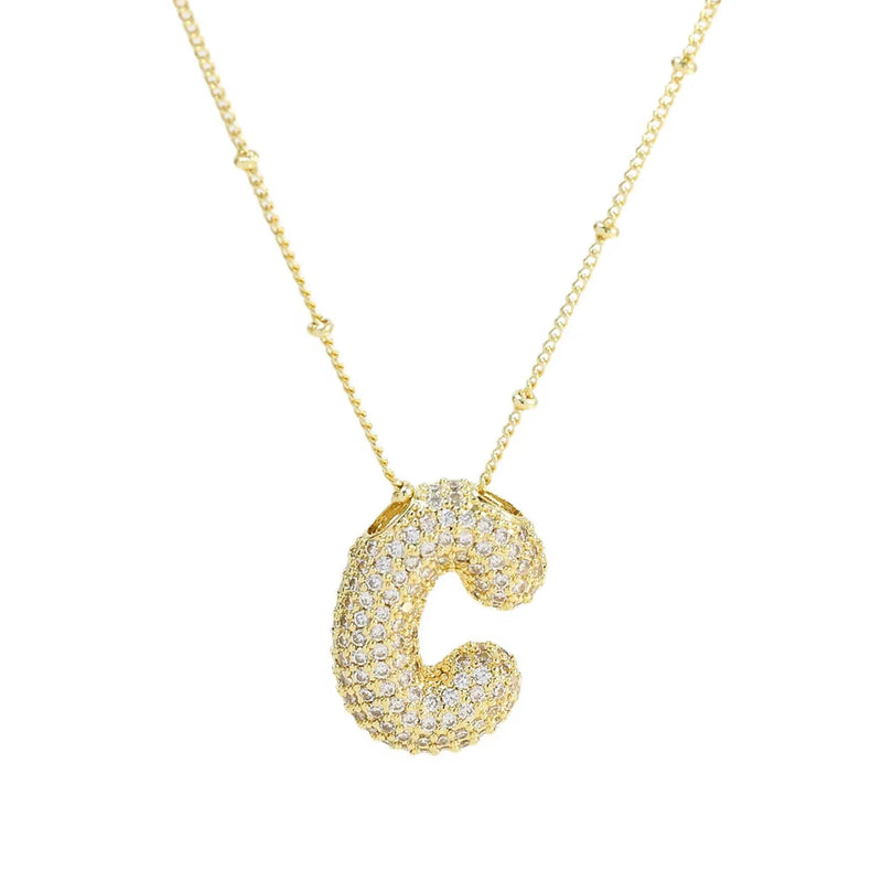 18K Gold Bubble Initial Necklace