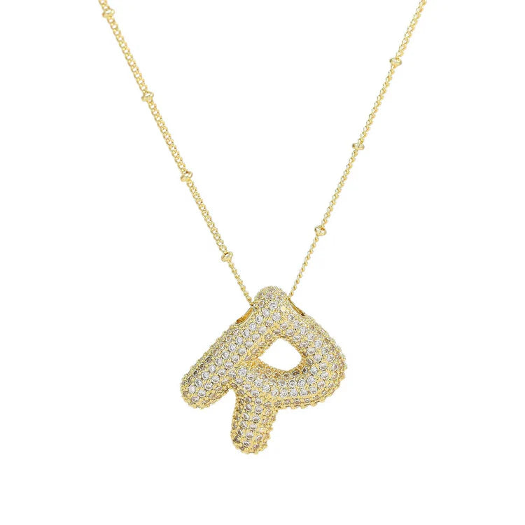 18K Gold Bubble Initial Necklace