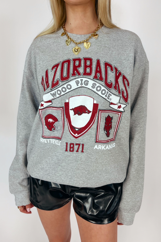 Arkansas Razorbacks Prep Patch Gray Thrifted Sweatshirt