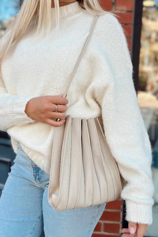 Melie Bianco: Carrie Pleated Vegan Shoulder Bag - Bone