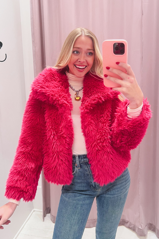 Winter Wishes Fur Coat -Fuchsia