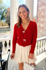 Deck The Halls Rhinestone Bow Sweater  - Red