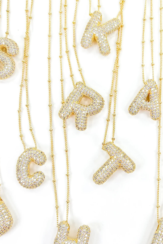 18K Gold Bubble Initial Necklace