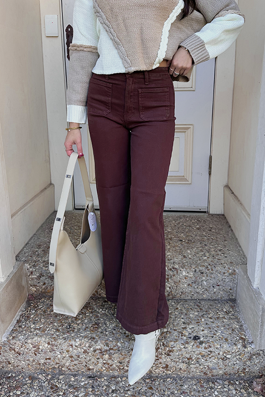 JBD: Patch Pocket Wide Leg Jean - Dark Brown