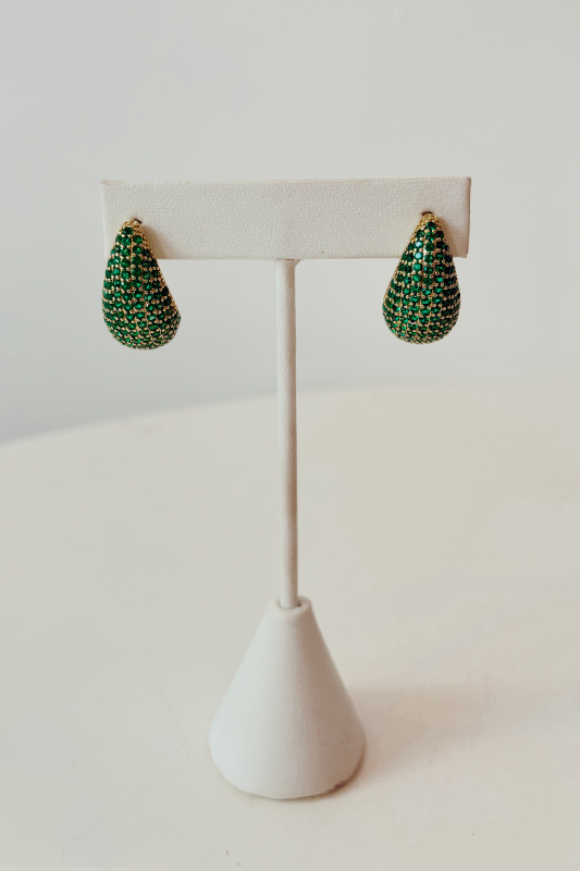 HJane Jewels: Pave Green Drop Hoops