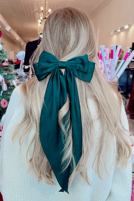 Satin Bow Clip - Green