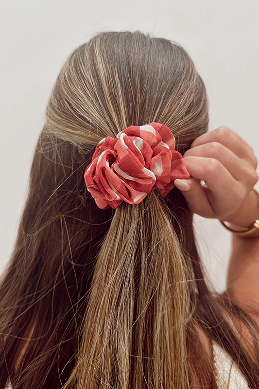 Red Gingham Mid Scrunchie