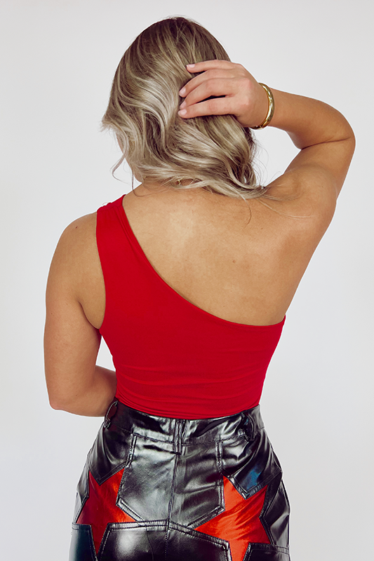 First Down Fever One Shoulder Bodysuit- Red