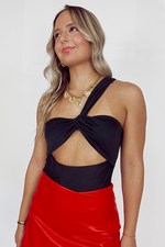 First Down Fever One Shoulder Bodysuit- Black