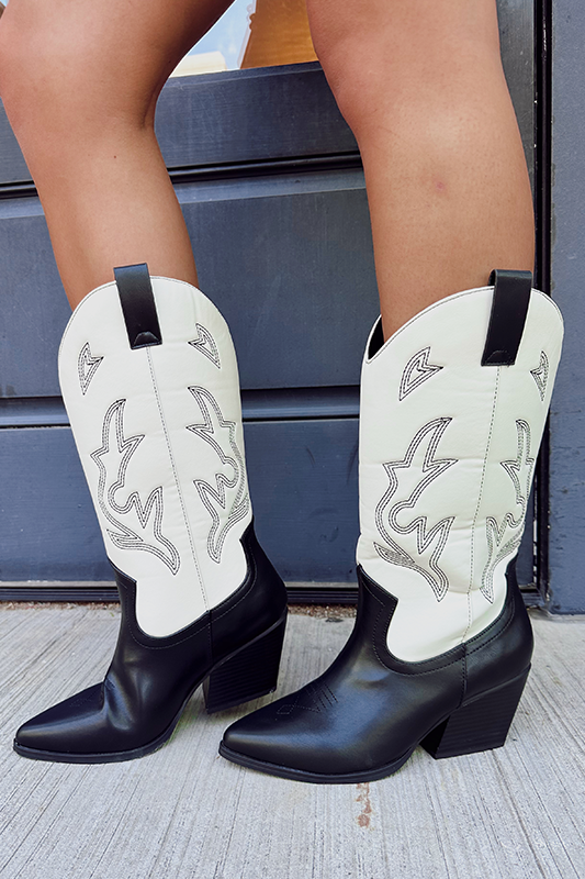 Orville Black & White Cowboy Boots