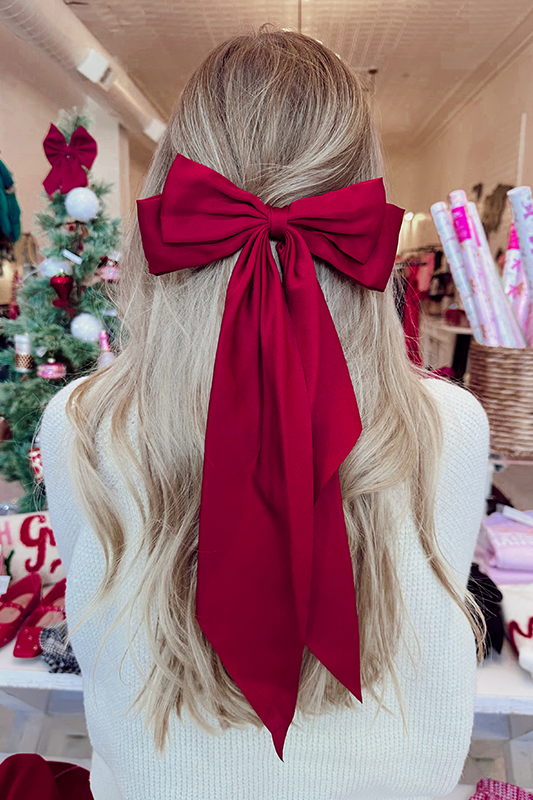 Satin Bow Clip - Burgundy