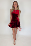 Falling For You Velvet Dress -Red